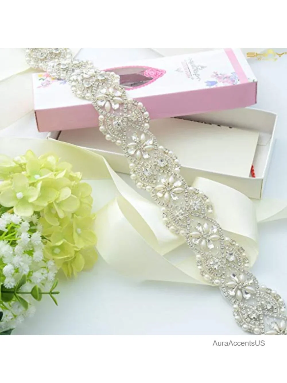 Beaded Bridal Belt with Pearls and Rhinestones Wedding Sash